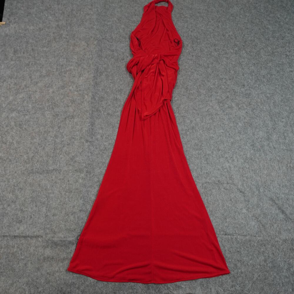 Katie May Dress Womens Small Leyla Red Slinky Gown Halter Knotted Open Back - Picture 7 of 12